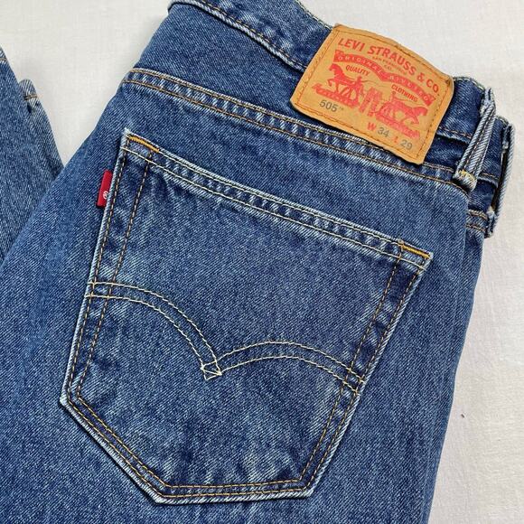 Levi's 505 Jeans Straight Leg Medium Wash size 34 x 29 Classic Red Tab - Picture 2 of 8